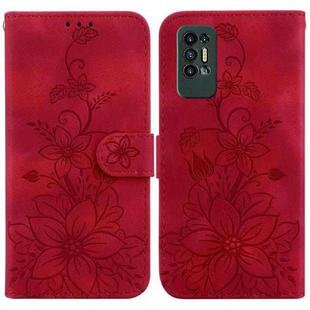 For Tecno Pova 2 Lily Embossed Leather Phone Case(Red)
