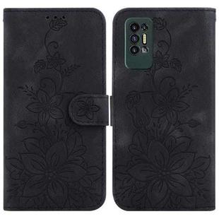 For Tecno Pova 2 Lily Embossed Leather Phone Case(Black)