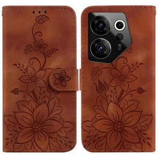 For Tecno Camon 20 Premier 5G Lily Embossed Leather Phone Case(Brown)