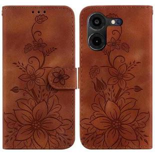 For Tecno Pova 5 Pro Lily Embossed Leather Phone Case(Brown)