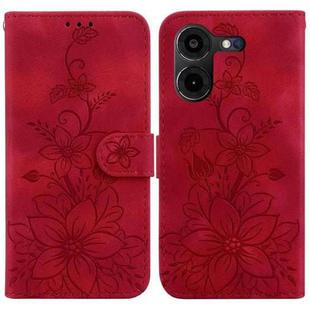 For Tecno Pova 5 Pro Lily Embossed Leather Phone Case(Red)