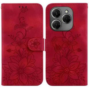 For Tecno Spark 20 Lily Embossed Leather Phone Case(Red)