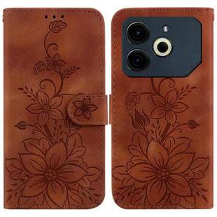 For Tecno Pova 6 Neo Lily Embossed Leather Phone Case(Brown)