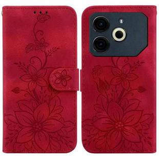 For Tecno Pova 6 Neo Lily Embossed Leather Phone Case(Red)