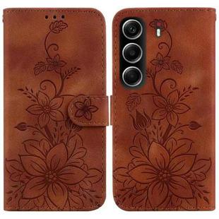 For Tecno Camon 40 Lily Embossed Leather Phone Case(Brown)