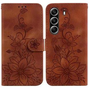 For Tecno Camon 40 Pro 4G Lily Embossed Leather Phone Case(Brown)