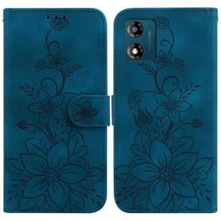 For Motorola Moto E13 Lily Embossed Leather Phone Case(Dark Blue)