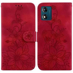 For Motorola Moto E13 Lily Embossed Leather Phone Case(Red)