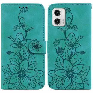 For Motorola Moto G73 Lily Embossed Leather Phone Case(Green)