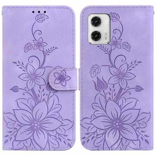 For Motorola Moto G73 Lily Embossed Leather Phone Case(Purple)