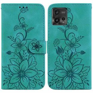 For Motorola Moto G72 Lily Embossed Leather Phone Case(Green)