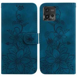 For Motorola Moto G72 Lily Embossed Leather Phone Case(Dark Blue)
