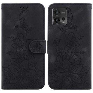 For Motorola Moto G72 Lily Embossed Leather Phone Case(Black)