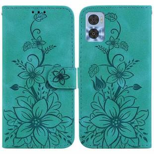 For Motorola Moto E22 / E22i Lily Embossed Leather Phone Case(Green)