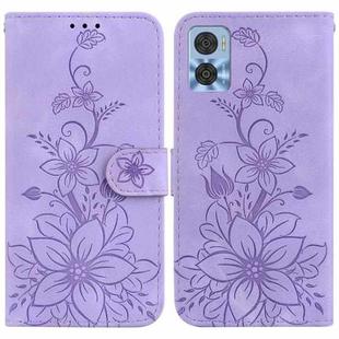 For Motorola Moto E22 / E22i Lily Embossed Leather Phone Case(Purple)