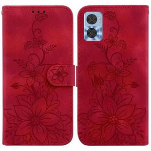 For Motorola Moto E22 / E22i Lily Embossed Leather Phone Case(Red)