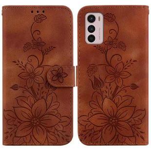 For Motorola Moto G42 Lily Embossed Leather Phone Case(Brown)