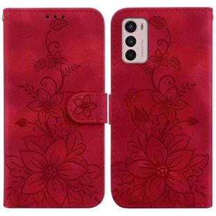 For Motorola Moto G42 Lily Embossed Leather Phone Case(Red)