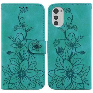 For Motorola Moto E32 Lily Embossed Leather Phone Case(Green)