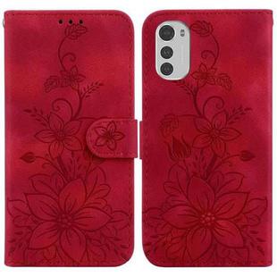 For Motorola Moto E32 Lily Embossed Leather Phone Case(Red)