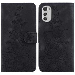 For Motorola Moto E32 Lily Embossed Leather Phone Case(Black)