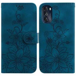 For Motorola Moto G 2022 Lily Embossed Leather Phone Case(Dark Blue)