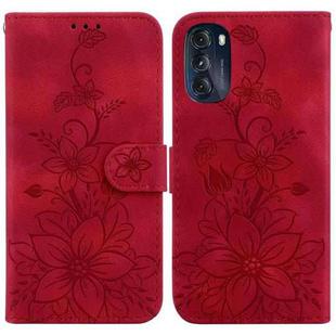 For Motorola Moto G 2022 Lily Embossed Leather Phone Case(Red)