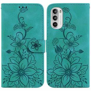 For Motorola Moto G52 Lily Embossed Leather Phone Case(Green)