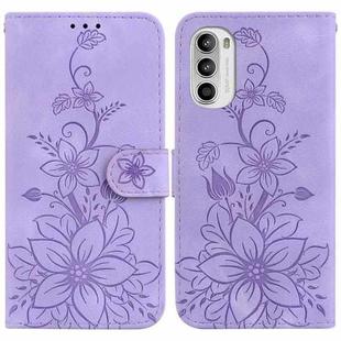 For Motorola Moto G52 Lily Embossed Leather Phone Case(Purple)