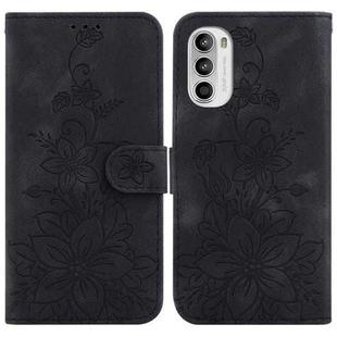 For Motorola Moto G52 Lily Embossed Leather Phone Case(Black)