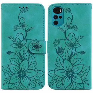 For Motorola Moto G22 Lily Embossed Leather Phone Case(Green)