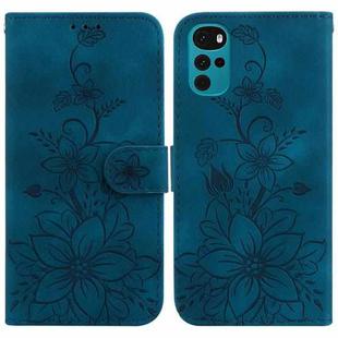 For Motorola Moto G22 Lily Embossed Leather Phone Case(Dark Blue)