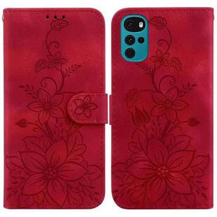 For Motorola Moto G22 Lily Embossed Leather Phone Case(Red)