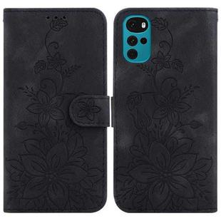 For Motorola Moto G22 Lily Embossed Leather Phone Case(Black)