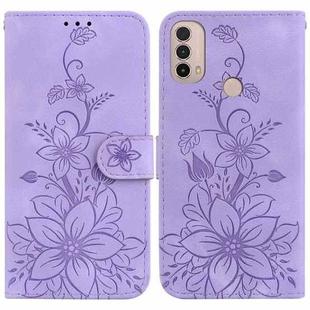 For Motorola Moto E20 / E30 / E40 Lily Embossed Leather Phone Case(Purple)