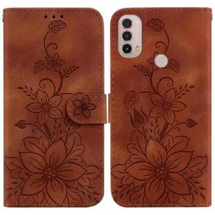 For Motorola Moto E20 / E30 / E40 Lily Embossed Leather Phone Case(Brown)