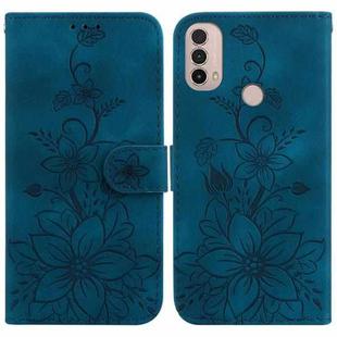 For Motorola Moto E20 / E30 / E40 Lily Embossed Leather Phone Case(Dark Blue)