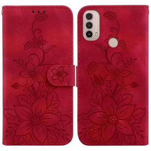 For Motorola Moto E20 / E30 / E40 Lily Embossed Leather Phone Case(Red)