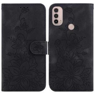 For Motorola Moto E20 / E30 / E40 Lily Embossed Leather Phone Case(Black)