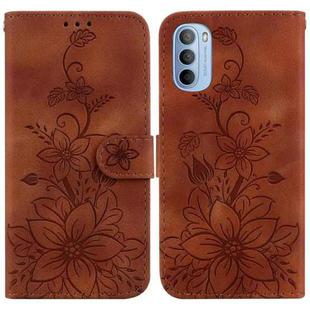 For Motorola Moto G31  / G41 Lily Embossed Leather Phone Case(Brown)