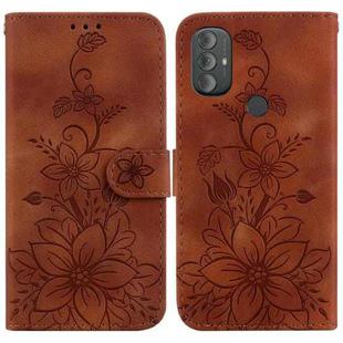 For Motorola Moto G Power 2022 Lily Embossed Leather Phone Case(Brown)