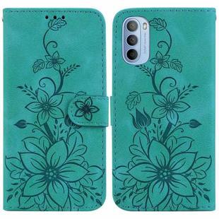 For Motorola Moto G51 Lily Embossed Leather Phone Case(Green)