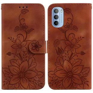 For Motorola Moto G51 Lily Embossed Leather Phone Case(Brown)