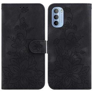 For Motorola Moto G51 Lily Embossed Leather Phone Case(Black)