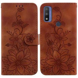For Motorola G Pure Lily Embossed Leather Phone Case(Brown)