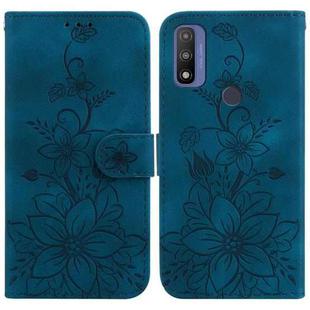 For Motorola G Pure Lily Embossed Leather Phone Case(Dark Blue)