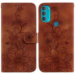 For Motorola Moto G71 5G Lily Embossed Leather Phone Case(Brown)