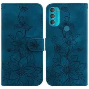 For Motorola Moto G71 5G Lily Embossed Leather Phone Case(Dark Blue)