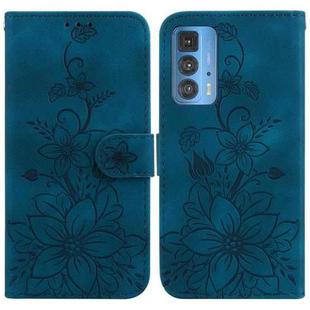 For Motorola Edge 20 Pro Lily Embossed Leather Phone Case(Dark Blue)