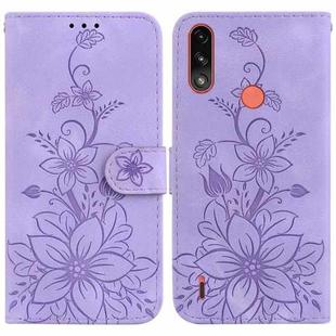 For Motorola Moto E7 Power / E7i Power Lily Embossed Leather Phone Case(Purple)